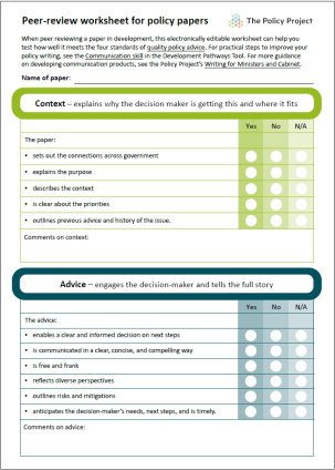 Peer-review worksheet for policy papers cover