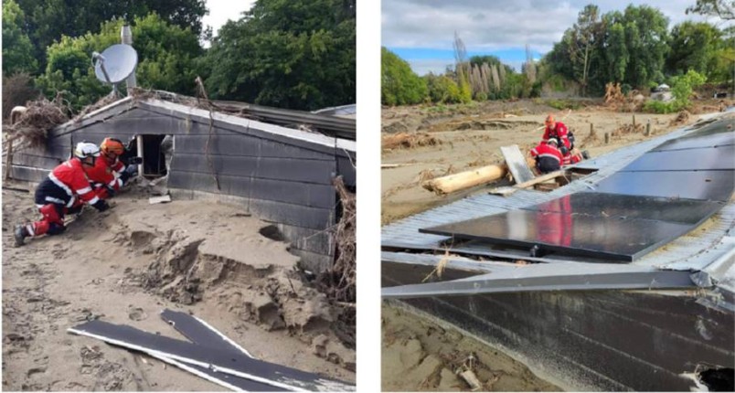 NZ Response Team volunteers conduct property checks in isolated communities in Hawkes Bay, after Cyclone Gabrielle.