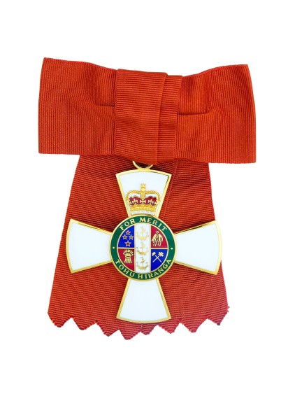 Badge of a Companion of the New Zealand Order of Merit (on ribbon bow) Badge of a Companion of the New Zealand Order of Merit (on ribbon bow)